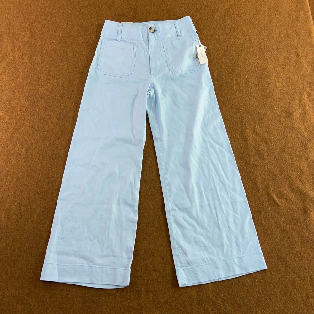 Maeve Womens 25 Light Blue Linen Blend Wide Leg Patch Pocket Pants NWT
